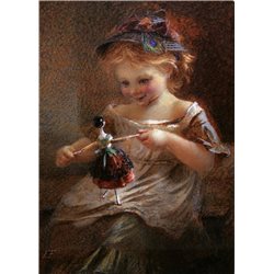 CUTE LITTLE GIRL play with her DOLL Toy by Farmer New Unposted Postcard