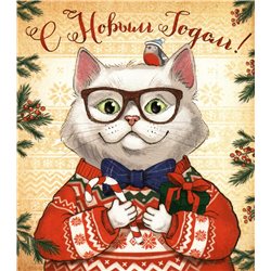 FUNNY White Cat in a sweater with gifts Big Folding Russia Modern Postcard
