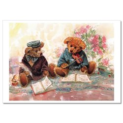 TEDDY BEAR playing the violin Books Funny by Sherwood Russian Modern Postcard