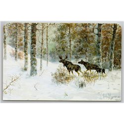 ELK MOOSE in Russian Winter Snow Forest Wild Animal by Klever New Postcard