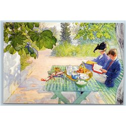 LADY LITTLE BOY read BOOK in Garden Tea Party Time by CARL LARSSON NEW postcard