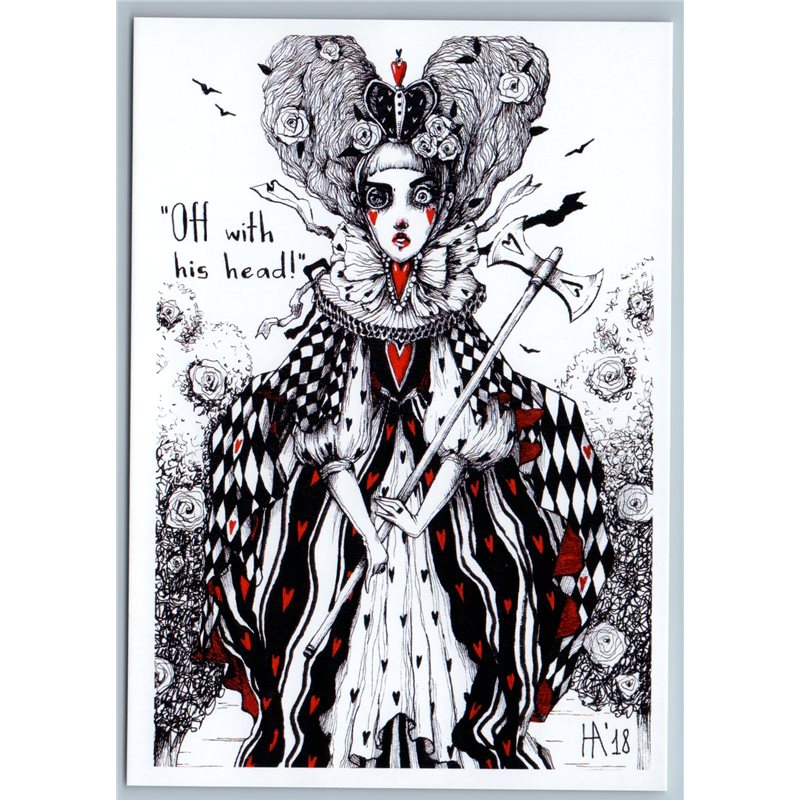 RED QUEEN CHESS Alice in Wonderland Unusual Graphic ART Russian New Postcard