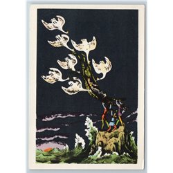 1963 WILD SWANS over Sea Fairy Tale by Andersen Soviet USSR Postcard