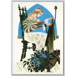 1972 PRETTY WOMAN Witch in shackles Nettle Fairy Tale Wild Swans USSR Postcard