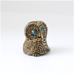 Thimble POLAR WISE OWL Blue Eyes rhinestones Solid Brass Metal Russian Souvenir
