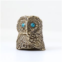 Thimble POLAR WISE OWL Blue Eyes rhinestones Solid Brass Metal Russian Souvenir