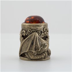 Thimble BUTTERFLY n DRAGONFLY w/ BALTIC AMBER Solid Brass Metal Russian Souvenir