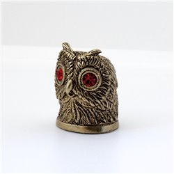 Thimble BIRD WISE OWL Red Eyes rhinestones Solid Brass Metal Russian Souvenir