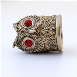 Thimble BIRD WISE OWL Red Eyes rhinestones Solid Brass Metal Russian Souvenir