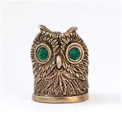 Thimble BIRD WISE OWL Green Eyes rhinestones Solid Brass Metal Russian Souvenir