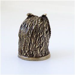 Thimble BIRD WISE OWL Yellow Eyes rhinestones Solid Brass Metal Russian Souvenir
