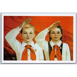 Soviet PIONEERS School Uniform Always Ready Promise Propaganda Russian postcard