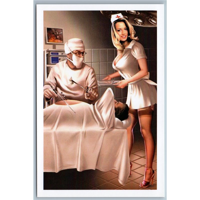 PIN UP GIRL Sexy Nurse n DOCTOR Surgeon operation Red Cross New Postcard