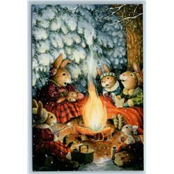 SUSAN WHEELER Holly Pond Hill Hare Bunny Rabbit Fire Winter Forest New Postcard