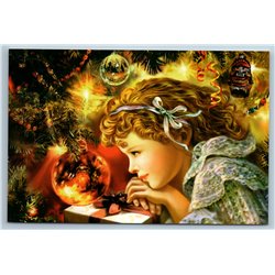 LITTLE GIRL look Christmas decorations Eve Ball Greetings NEW YEAR New Postcard