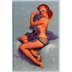 PIN UP GIRL Panties feather boa Sexy Figure Golden Heels New Postcard