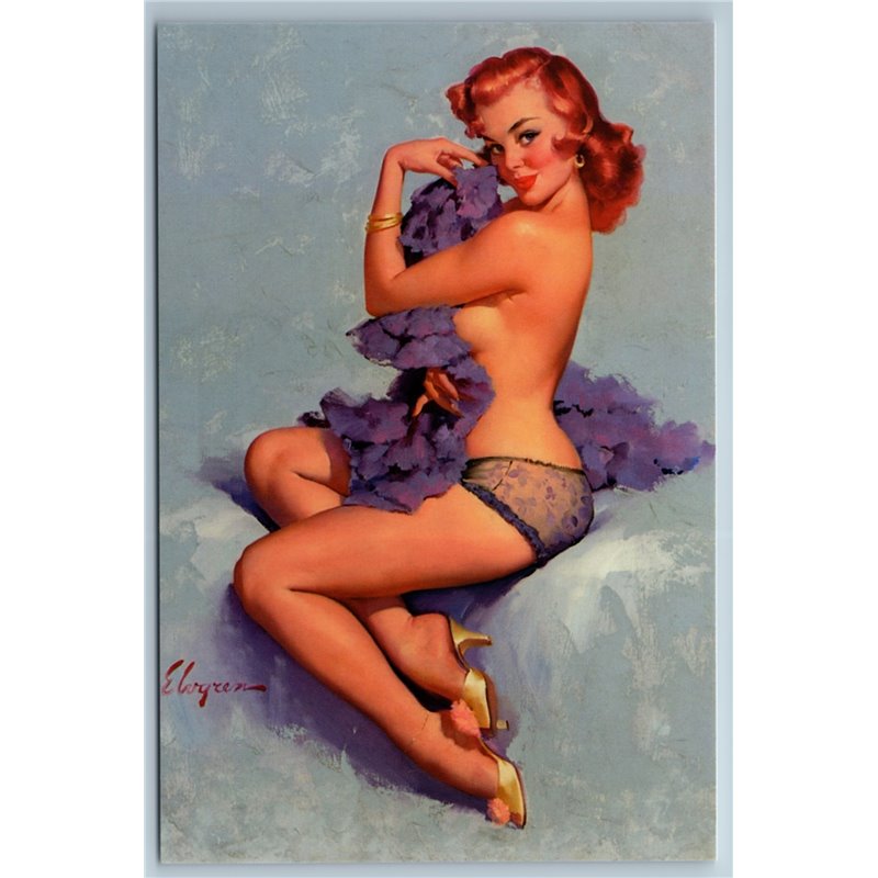 PIN UP GIRL Panties feather boa Sexy Figure Golden Heels New Postcard