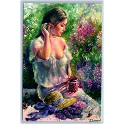 PRETTY WOMAN n CHERRY BERRIES Lilac Garden Sensual Figure Summer New Postcard