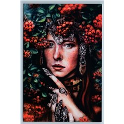 PRETTY GIRL SHAMAN Spirit of mountain ash UNUSUAL Art Slavic Ethnic New Postcard