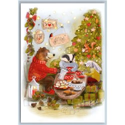 HARE RABBIT BEAR Chipmunk drink tea Squirrel CHRISTMAS TREE EVE New Postcard