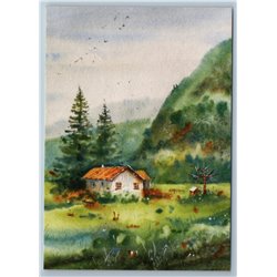 WOODEN HOUSE Cottage near Mountain Forest Hill Peasant Landscape New Postcard