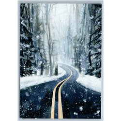 EMPTY ROAD in Snow Winter Forest Your WAY Trip Unusual New Postcard