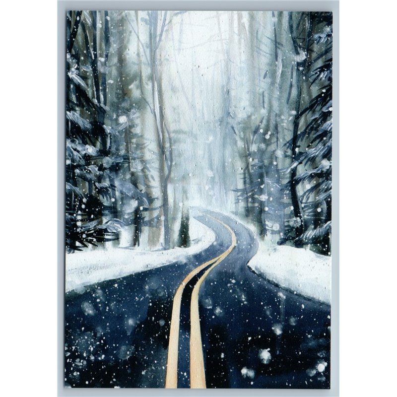 EMPTY ROAD in Snow Winter Forest Your WAY Trip Unusual New Postcard
