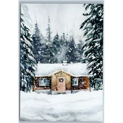 HOUSE COTTAGE in Snow Winter Forest CHRISTMAS EVE New Postcard
