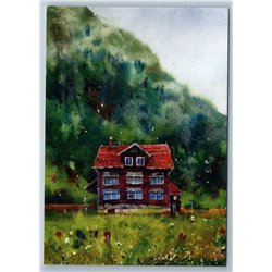 BIG WOODEN HOUSE Cottage Mountain Forest Hill Peasant Landscape New Postcard