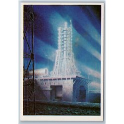 1980 SPACE ROCKET before start COSMOS by Sokolov Soviet USSR Postcard
