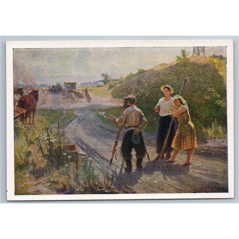 1958 NEW ROAD in KOLKHOZ Tractor Construction Industrial Soviet USSR Postcard