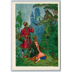 1969 PALEKH ART Two Princes and Wise Forest Man Russian Fable Soviet Postcard