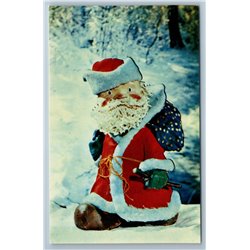 1973 DED MOROZ Gift Bag TOY in Snow Winter Forest Happy New Year Soviet Postcard