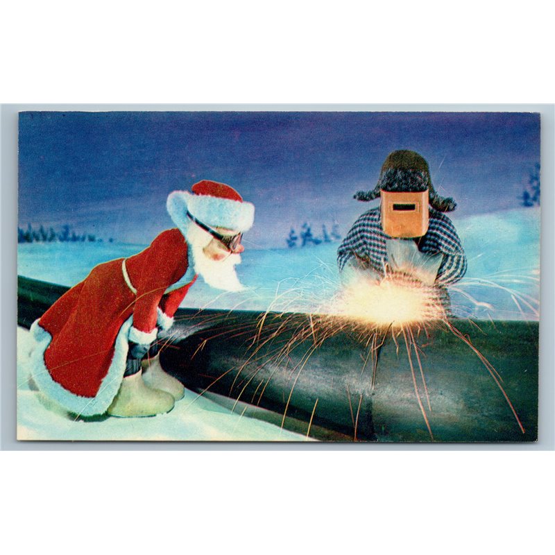 1974 DED MOROZ n Metal Welder Industrial TOYS Happy New Year Soviet USSR Postcard