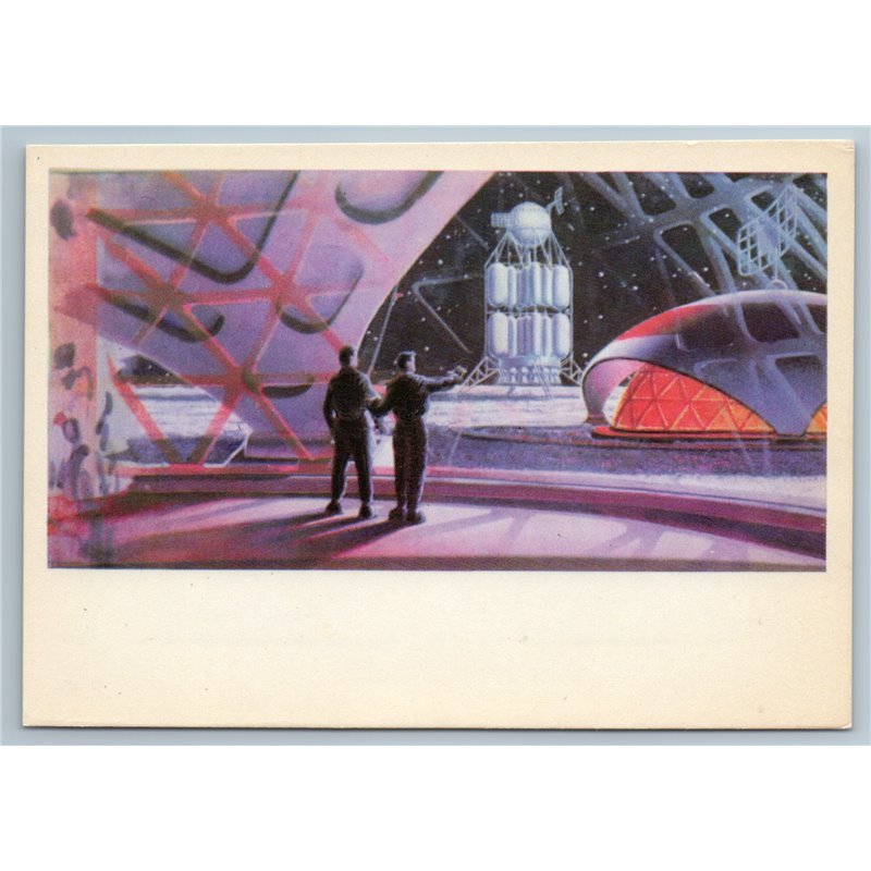 1968 SOVIET SPACE Cosmos Interstellar Futuristic Lunar Cosmodrome USSR Postcard