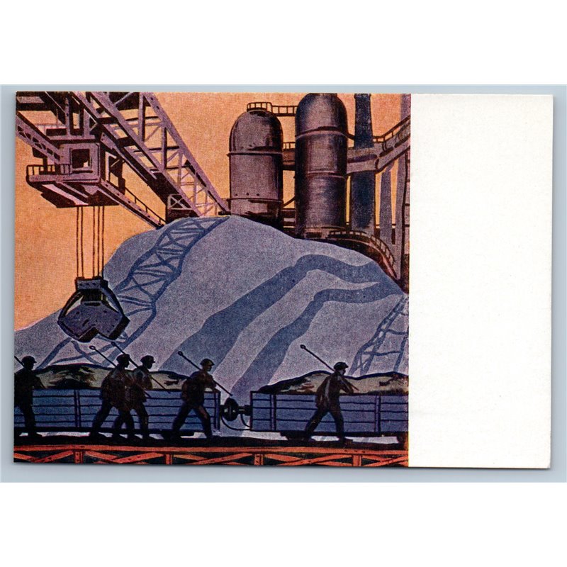 1959 WORKERS INDUSTRIAL factory plant Georgia morning UNUSUAL USSR Postcard