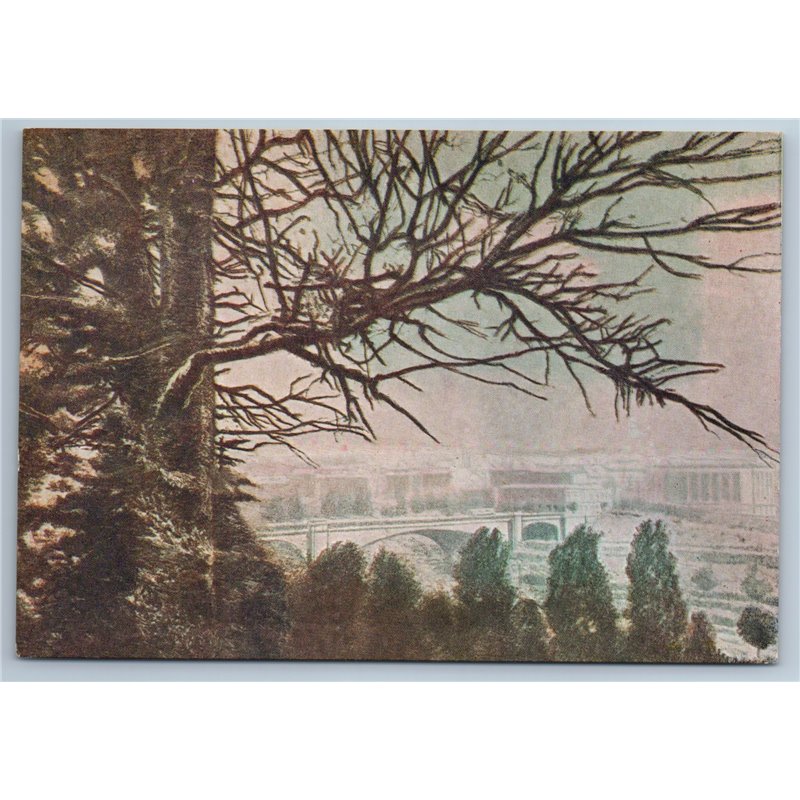 1958 GEORGIA Landscape Tbilisi foggy tree branches Bridge Caucasus USSR Postcard