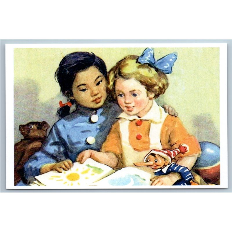 LITTLE GIRLS with DOLLS TOY USSR Sino China Friendship Russian Unposted Postcard