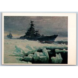 1976 BATTLE SHIP in Ice Missile Cruiser sails North Sea Military USSR Postcard