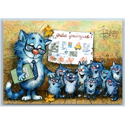 BLUE CATS Teachers Day School Kittens schoolchildren Funny Russian New Postcard