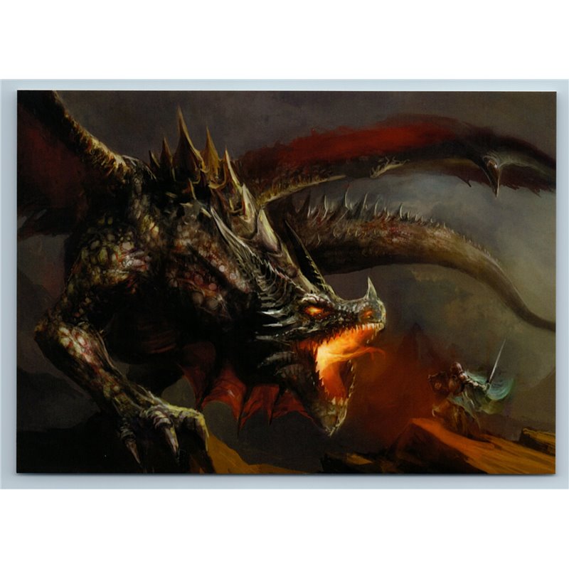 FIRE-EATING DRAGON n Knigt Hunter Batlle Monster Fantasy Art Russia New Postcard