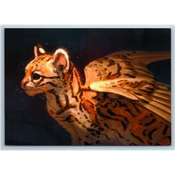 LEOPARD CAT OCELOT with Wings Cute Fantasy Art Russian New Postcard