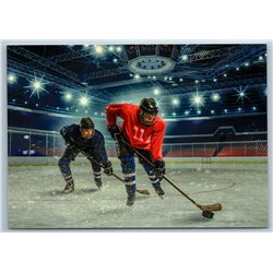 HOCKEY PLAYERS on ice SPORTS STADIUM Battle NHL Russian New Postcard