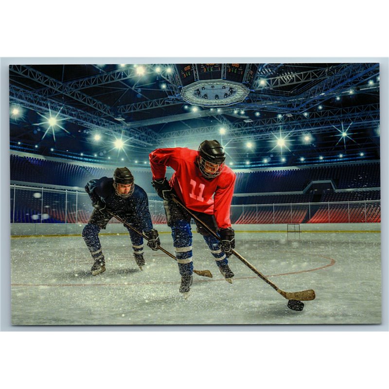 HOCKEY PLAYERS on ice SPORTS STADIUM Battle NHL Russian New Postcard