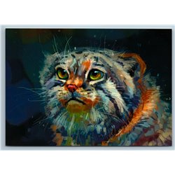 MANUL Big Wild Cat Unusual Art Russian New Postcard