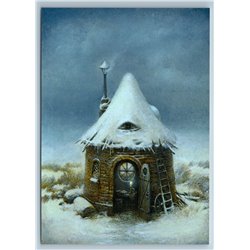 FAIRY TALE HOUSE Candle Snow Winter Edge of Earth Unusual Russian New Postcard