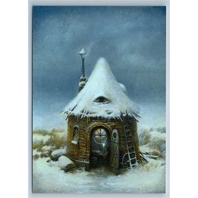 FAIRY TALE HOUSE Candle Snow Winter Edge of Earth Unusual Russian New Postcard