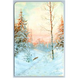 RED FOX walk in SNOW WINTER FOREST Russian Landscape New Postcard