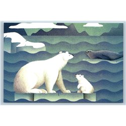 POLAR WHITE BEARS n SEAL ARCTIC Sea Far North Animal Russian New Postcard