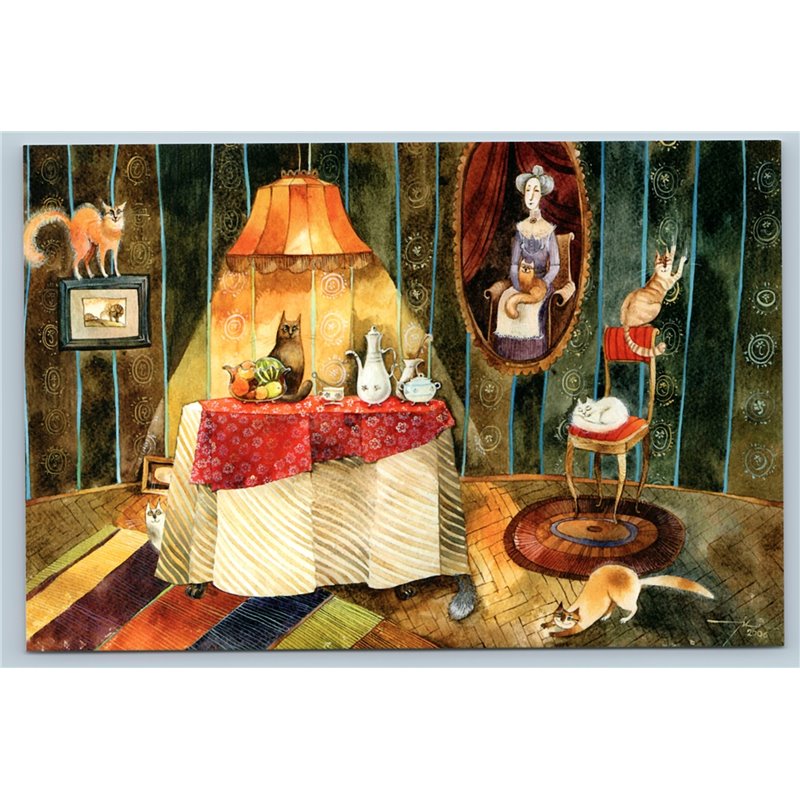 FUNNY CATS Kittens Kitchen Table HOME ALONE Humor Unusual Russian New Postcard